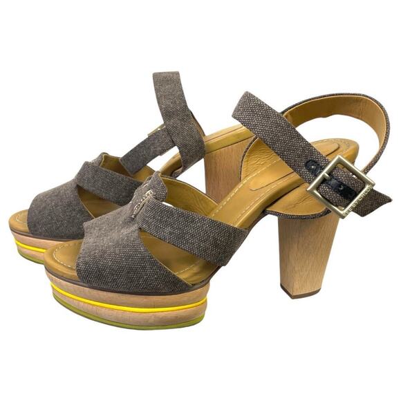 See by Chloe Canvas Slingback Sandals Wooden Platform Heel EUR 40 US 10 Summer - Picture 7 of 16